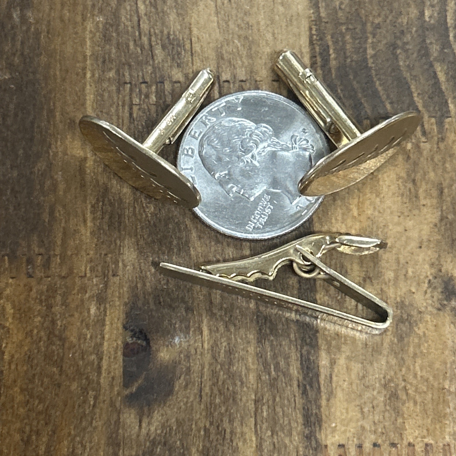 Vintage Zipper Pattern Mr. X Cufflinks Tie Bar Set 1/20 12k Gold Filled 9.82 G