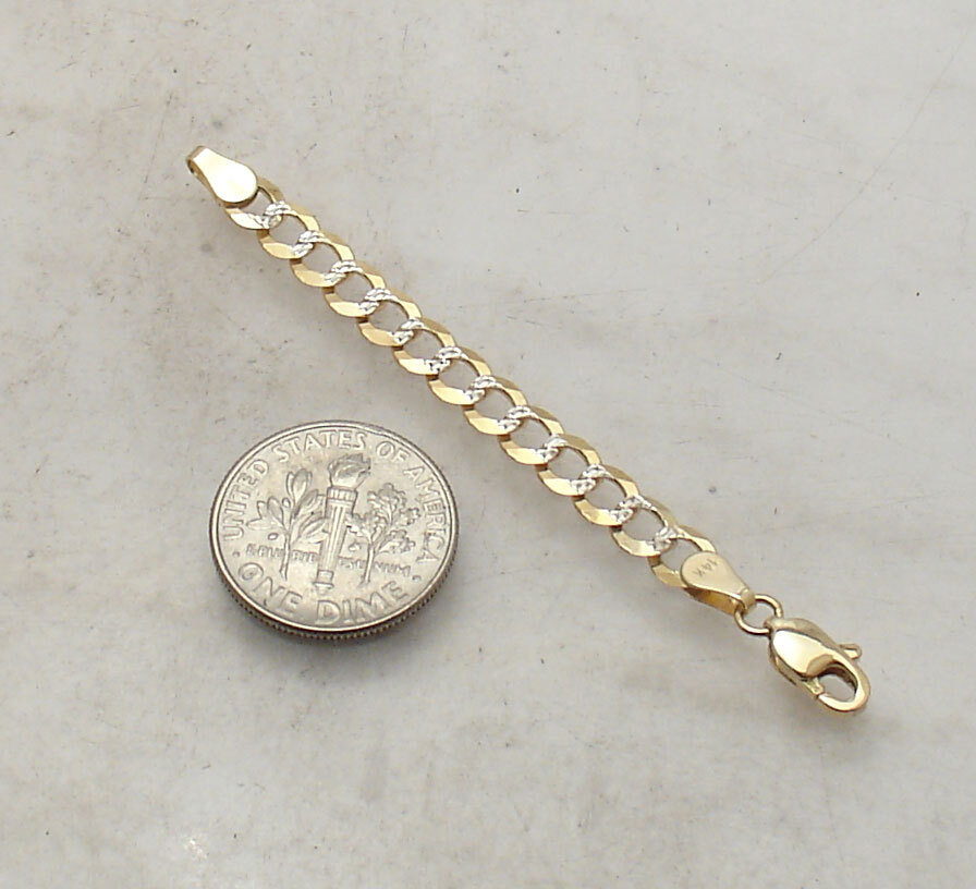 4.7mm Solid Diamond Cut Curb Chain Necklace Extender REAL 14K Yellow White Gold