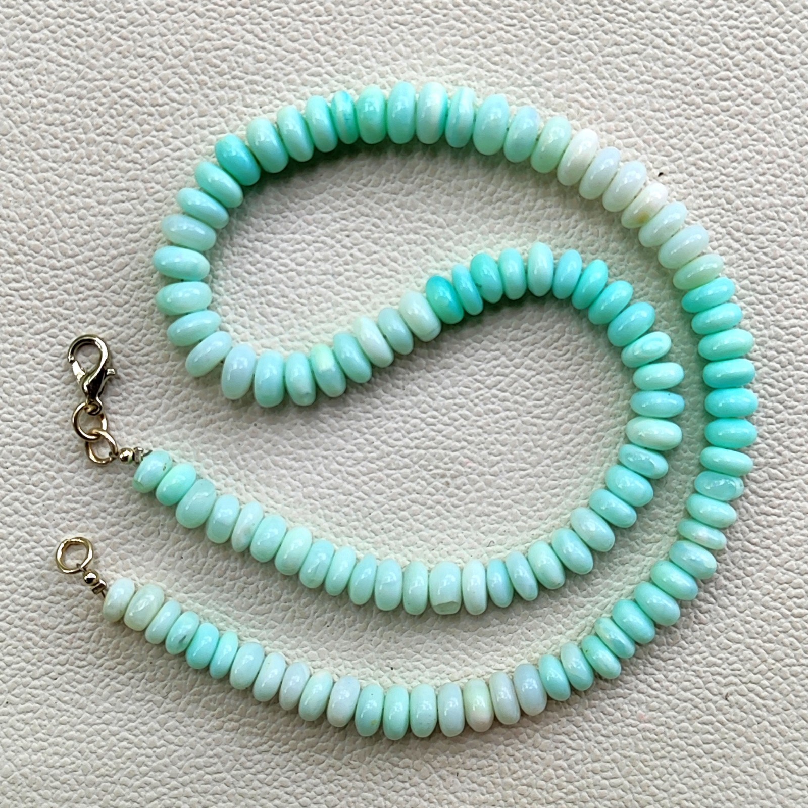 Peruvian Natural Blue Opal Smooth Rondelle Bead Gemstone Necklace 7-8mm 16.5″