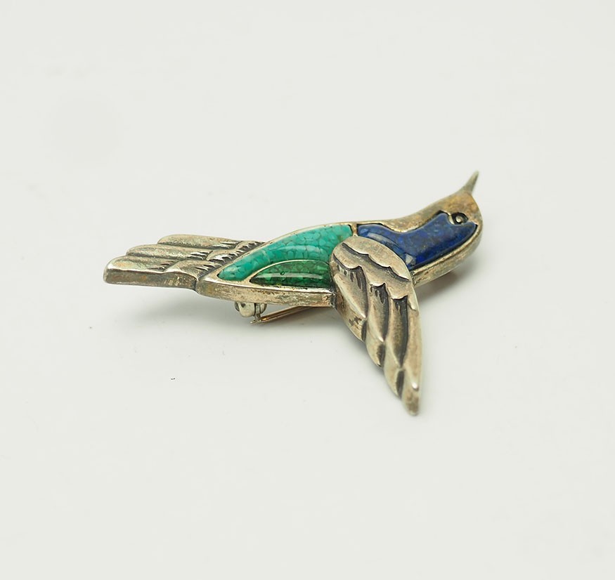 Vintage sterling silver inlay Colibri hummingbird bird pin by Carolyn Pollack