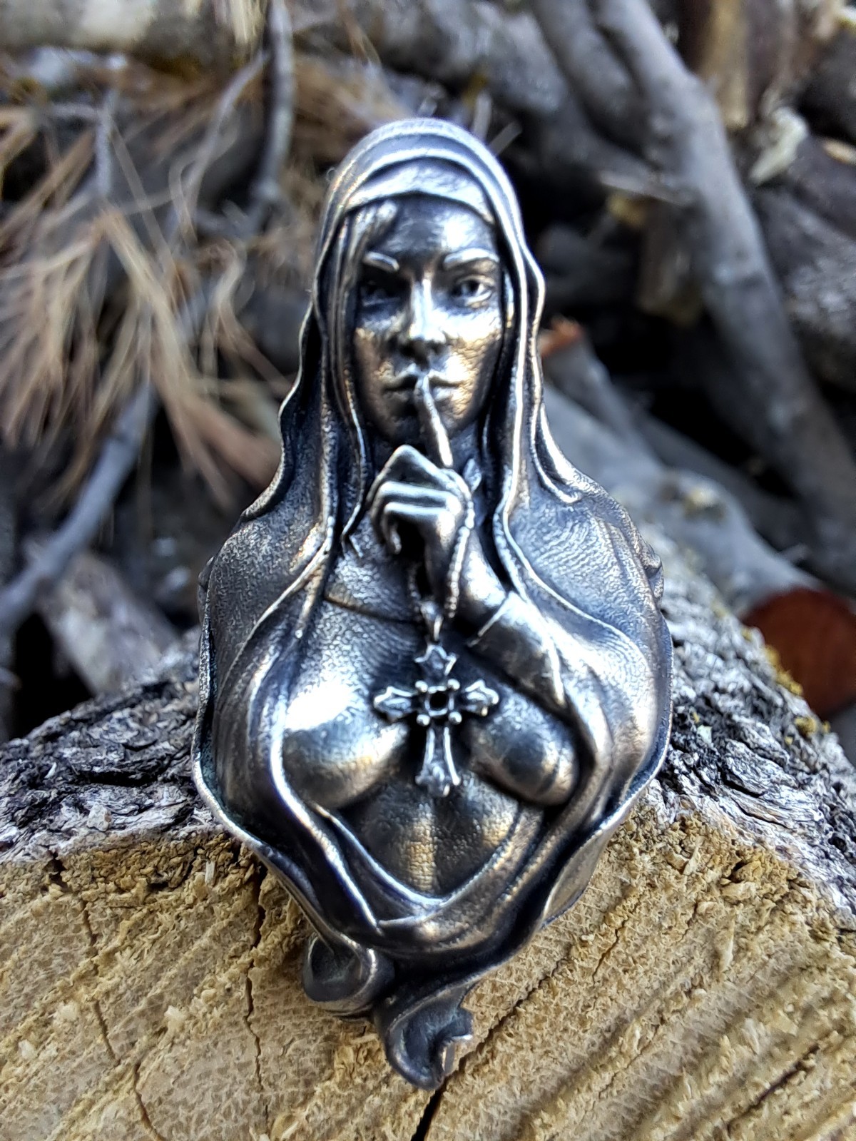 925 Sterling Silver Nun Ring – Gothic Seductive Religious Statement Ring