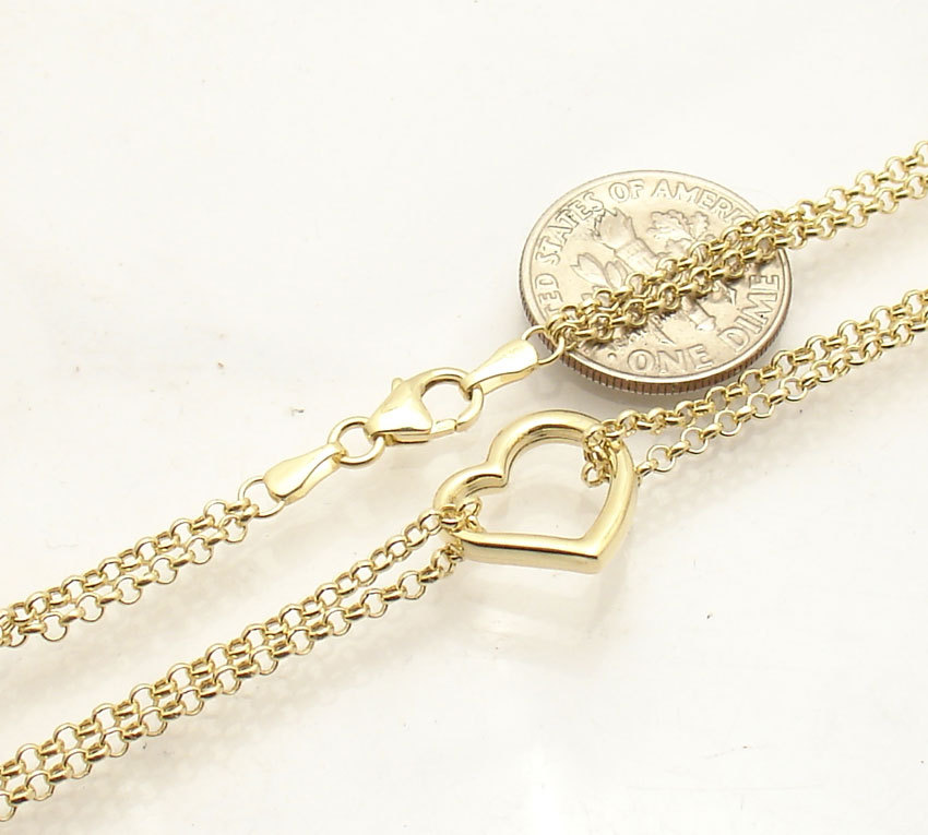 Open Heart Anklet Ankle Bracelet with Double Rolo Chain Real 10K Yellow Gold