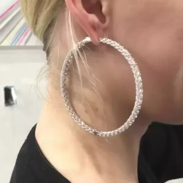 18 Ct Round Cut Moissanite Large Hoop Earrings 14k White Gold Plated