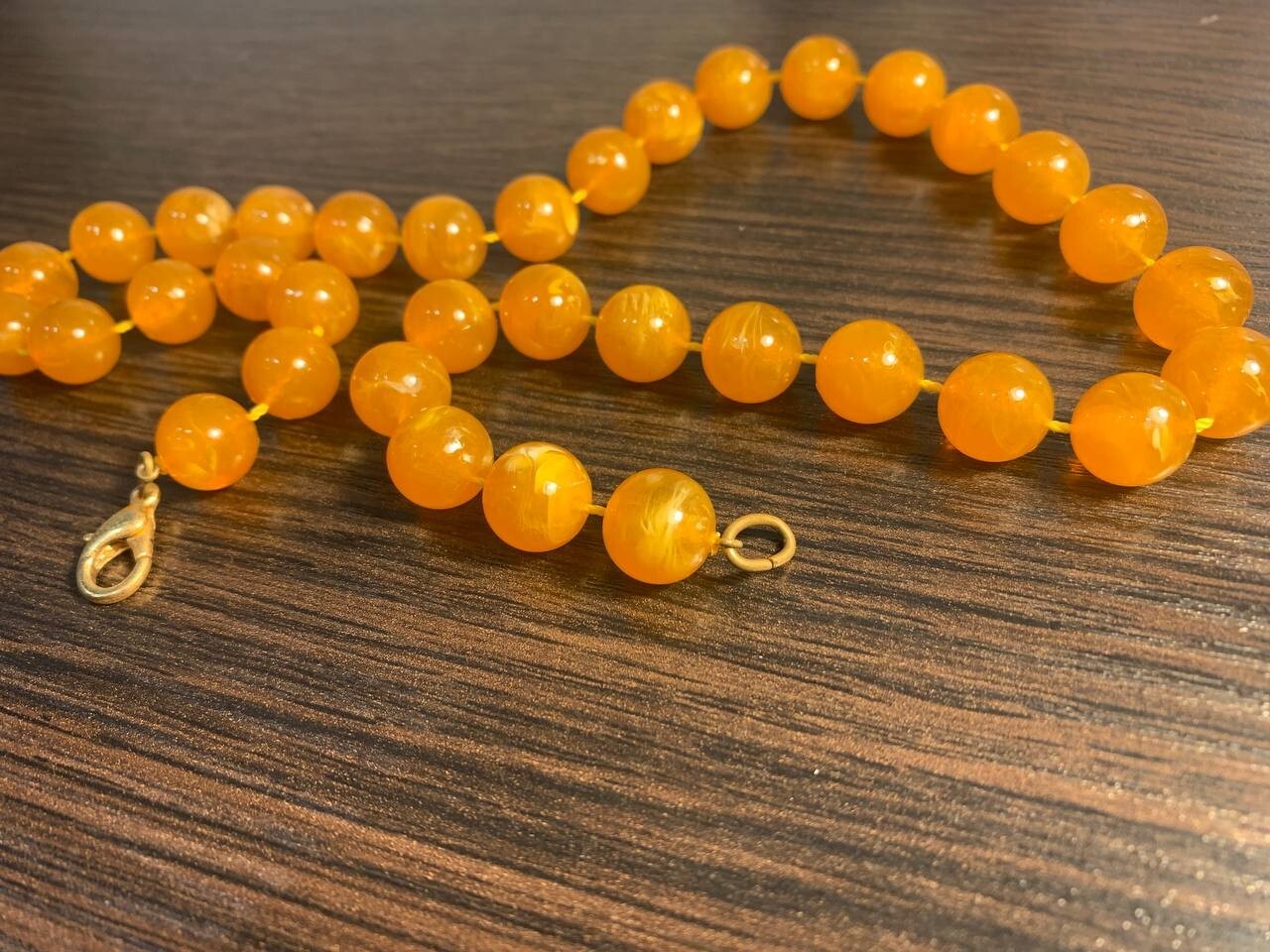 Vintage Natural Amber Bead Necklace – Honey Yellow Round Beads – 46cm – Antique