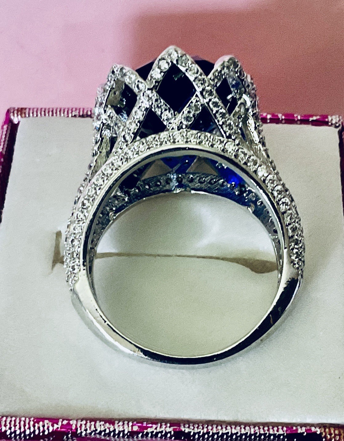 BLUE SAPPHIRE RING – 18X13mm Or 14.2ctw – TOTALLY ENCRUSTED .925 SS SETTING !!!