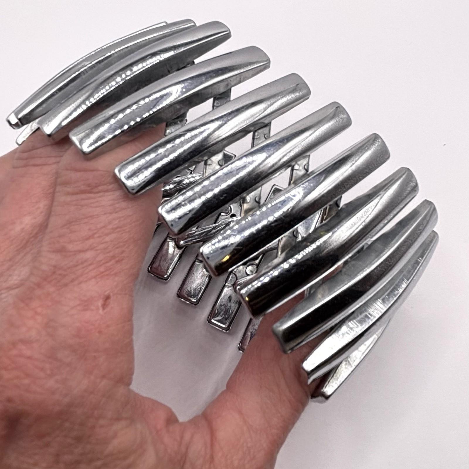 VTG MCM Silver Stretch Bracelet 2 inch Wide Statement Piece Japan