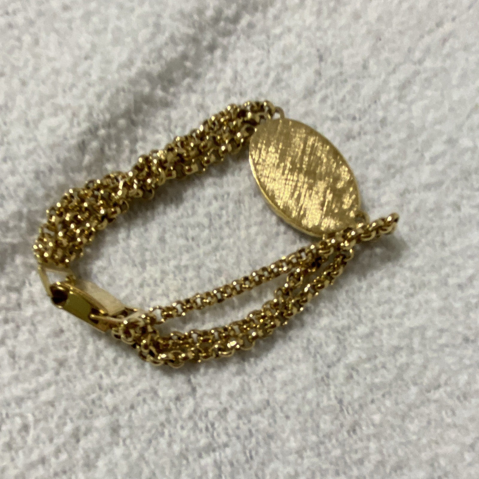 Speidel Gold Tone Rope Chain Oval ID Bracelet Engraved Signed Box Clasp