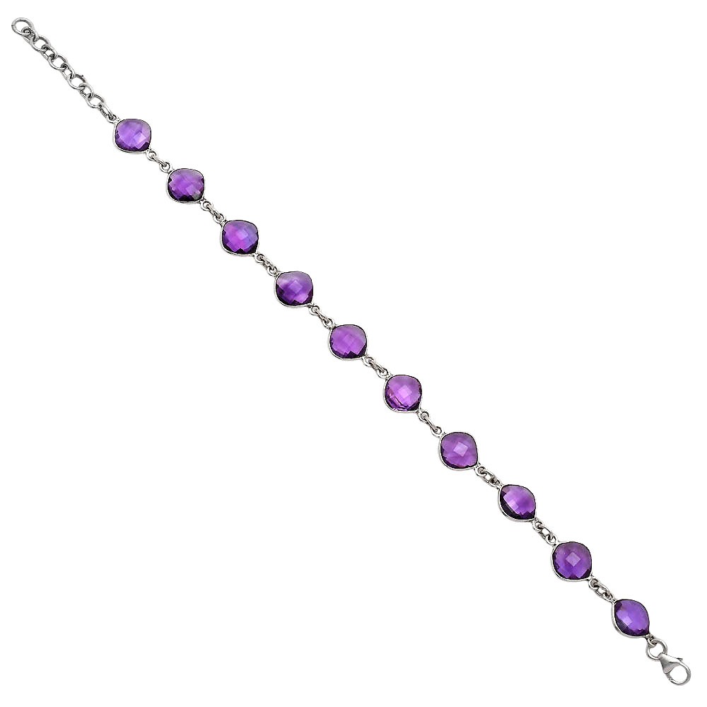 Premium Quality Amethyst Checker Briolette 925 Silver Bracelet Jewelry B-1001