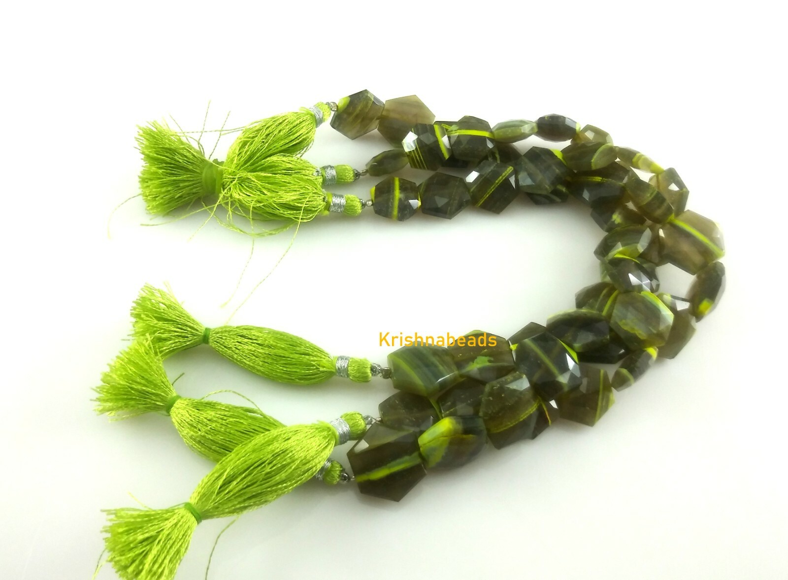 124Ct Natural Green Bolder Opal Heptagon 13-15mm Faceted Gemstone Beads 8″Inch