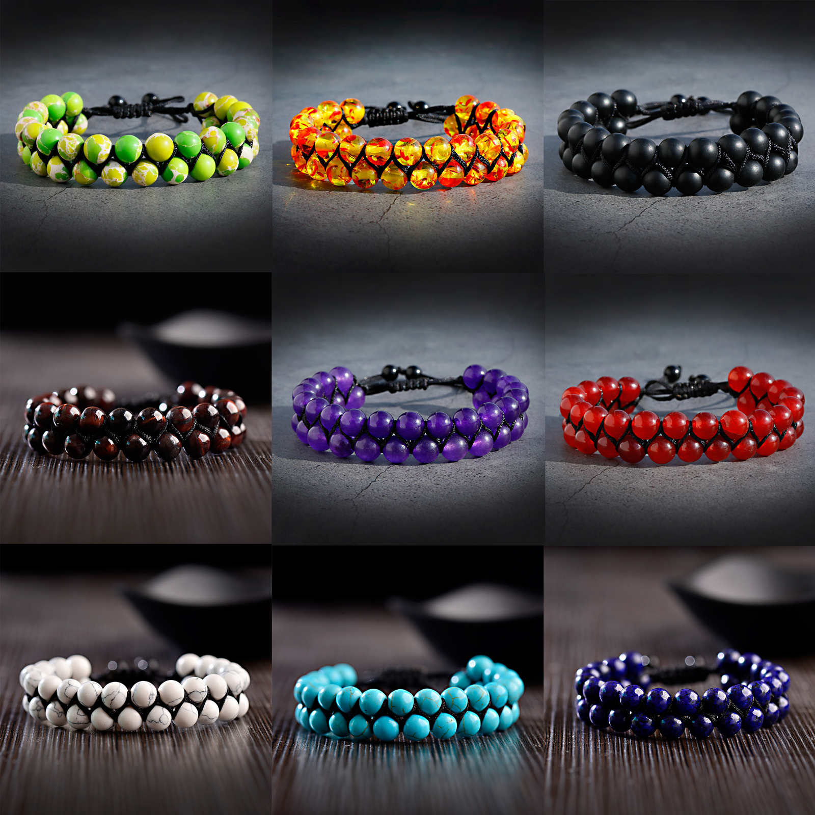 Natural Stone Bead Double Layer Braided Bracelet Bangles Healing Therapy Jewelry