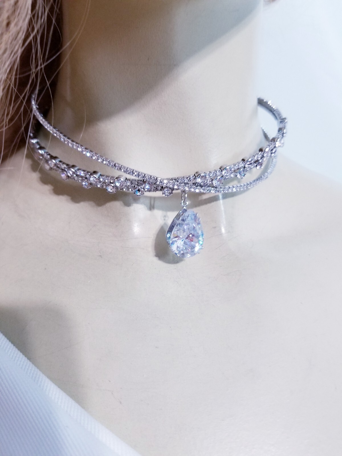Clear Wedding Choker Rhinestone Crystal Statement Flex Necklace Pageant Bridal