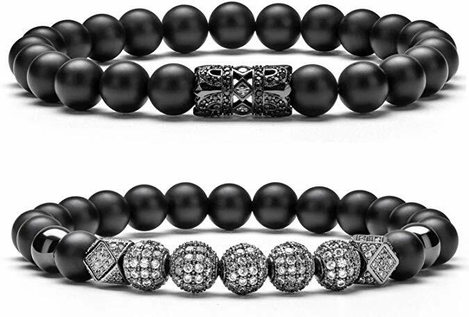 8mm Charm Beads Bracelet for Men Women Zircon Accessories Black Matte Bracelets