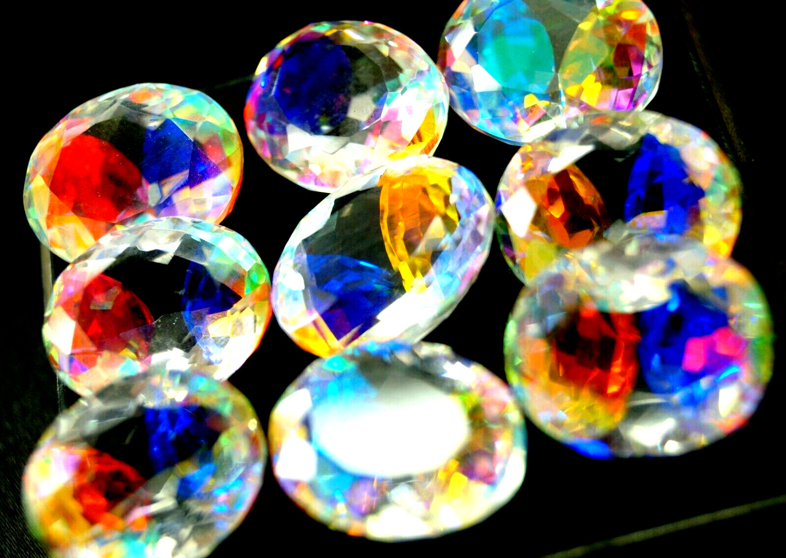 130 Ct+ Natural Rainbow Color Oval Cut Mystic Topaz Certified Loose Gemstone Lot