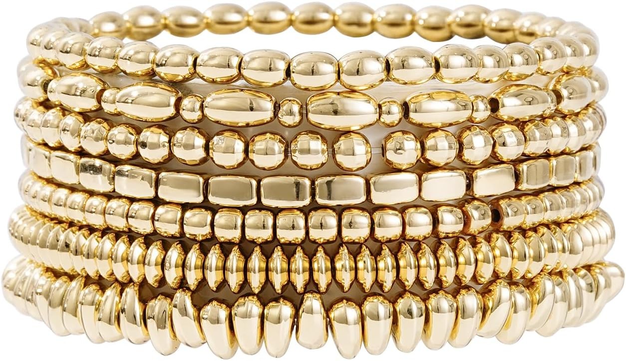 Gold Beaded Bracelets for Women Trendy, 14K Plated Stack Cross Pearl…