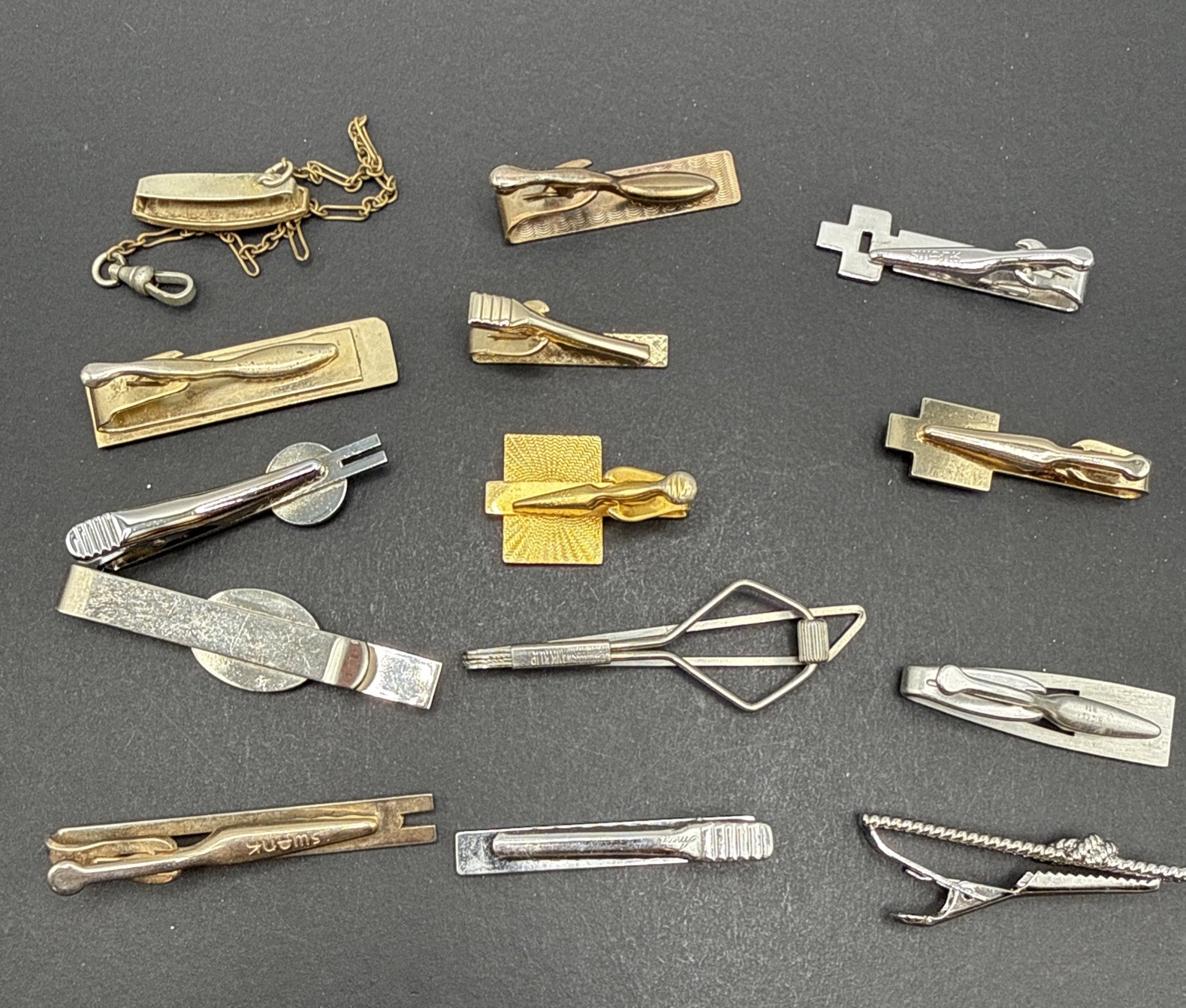 Lot Of Tie Clips And Other Vintage Clip Silver Gold Tone J4