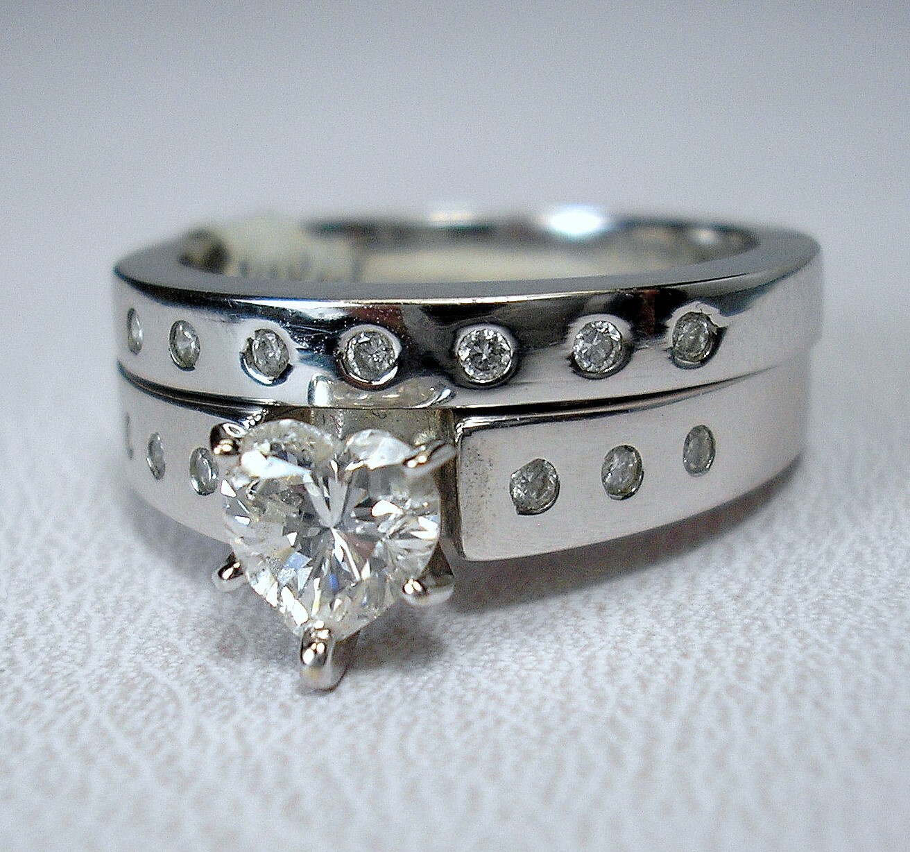 0.57 ct Heart 0.70 cttw Natural Diamonds 14K White Wedding Set Was $2,595 Video