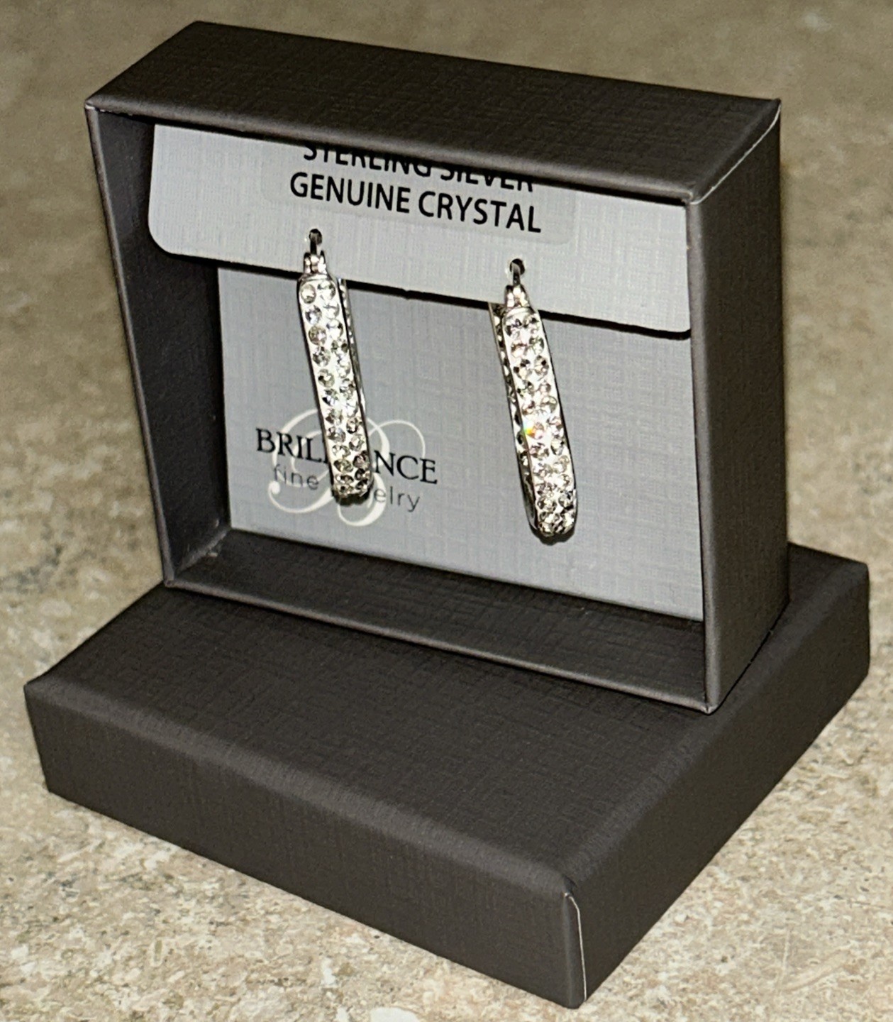 Brilliance Fine Jewelry 925 Sterling Silver Crystal Hoop Earrings, NEW IN BOX!