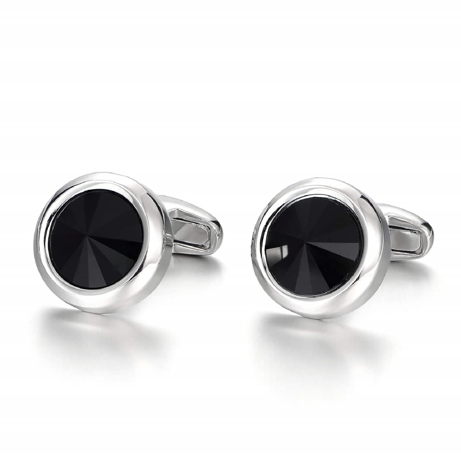 Mens Cufflinks Navy Blue Crystal Circular Shiny Style With Gift Box