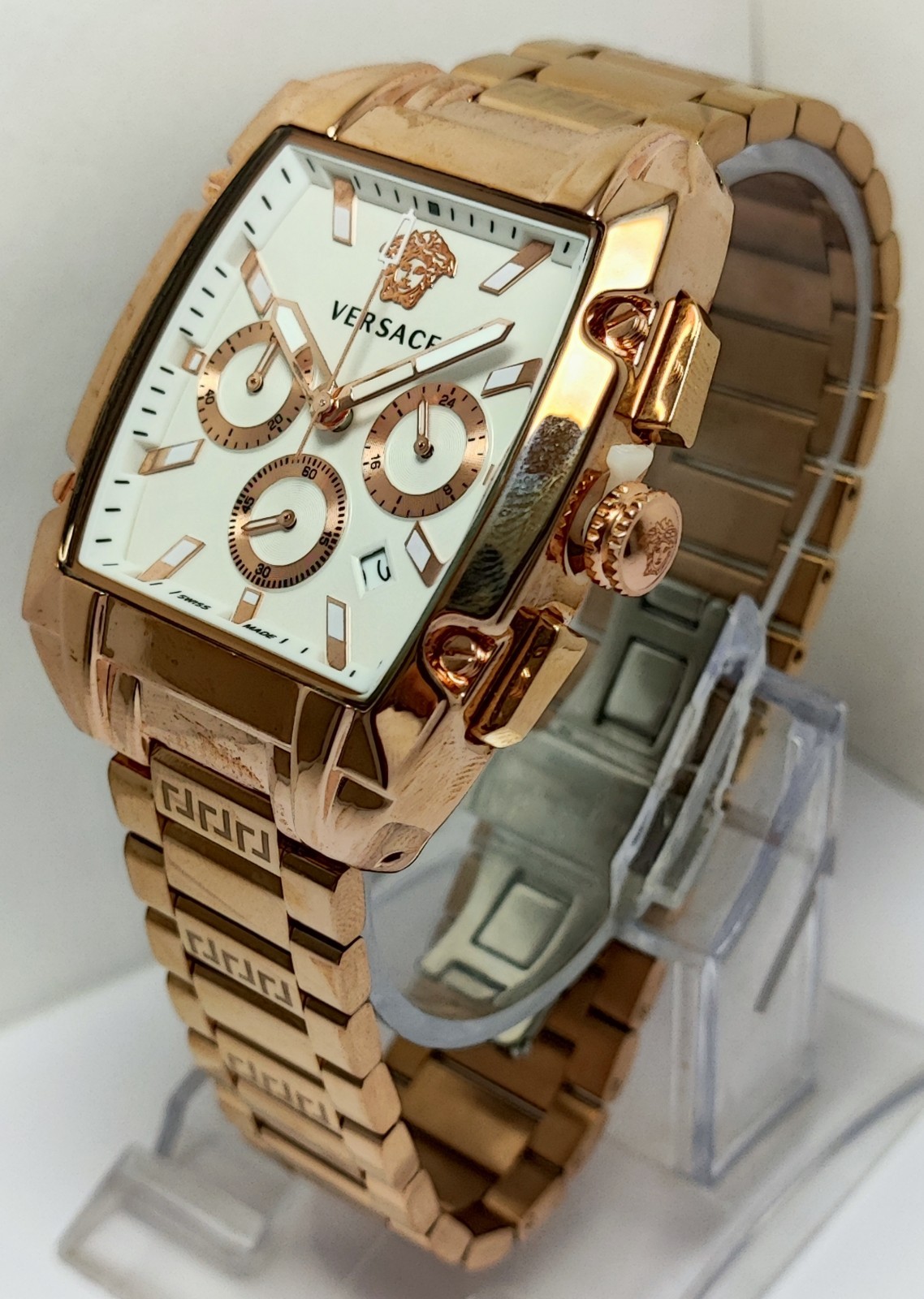 Working Versace Chronograph White Dial with Date Men’s Wristwatch Steel Band