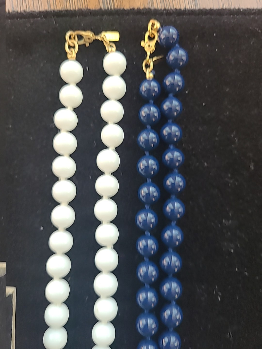 2 Monet Hand Knotted Glass Bead Necklaces Navy Blue White with blue earrings