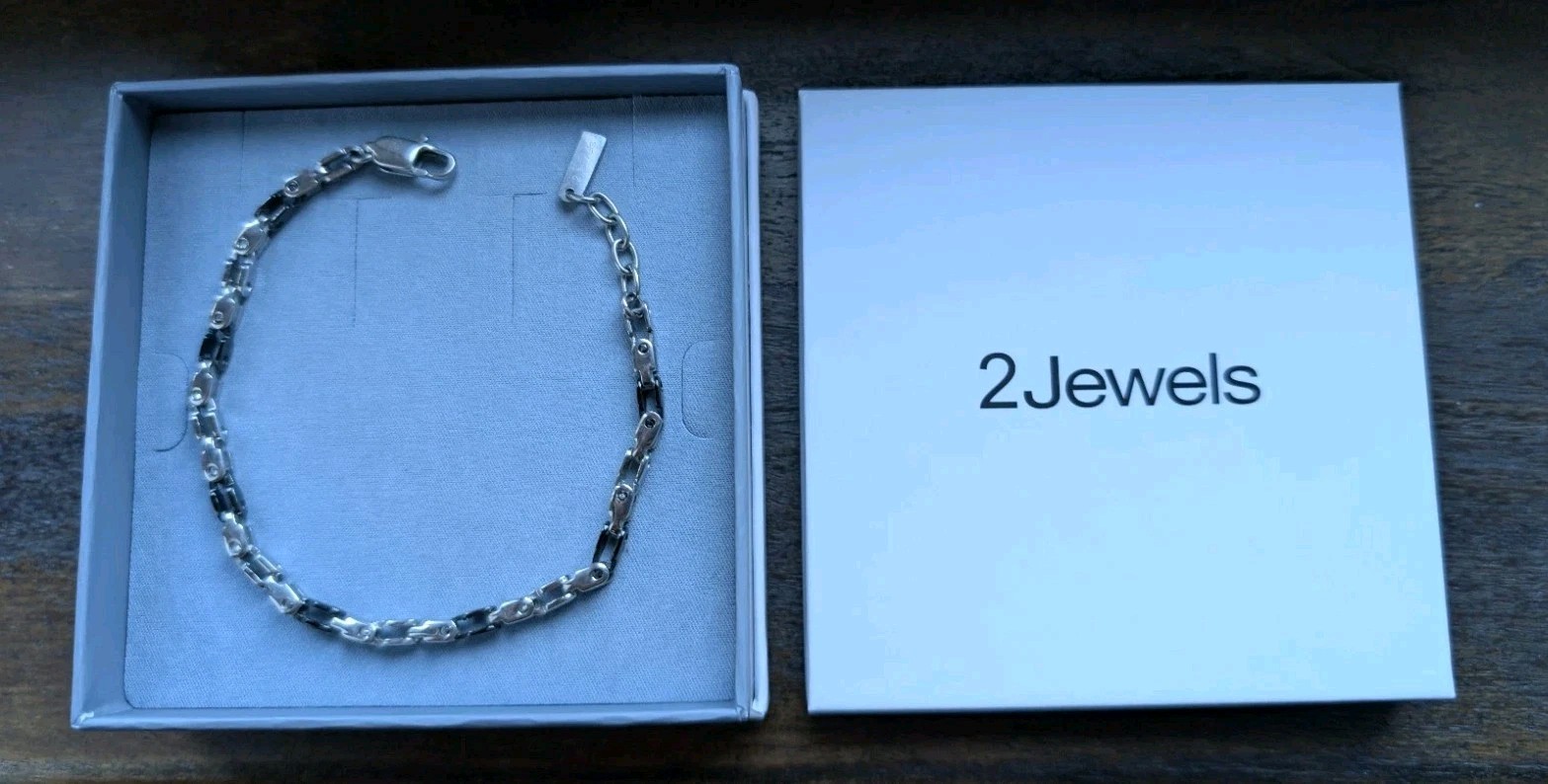 Men’s 2 Jewels Stainless Steel Bracelet 18.5-21.5cm 316L Steel and PVC Stainless Steel