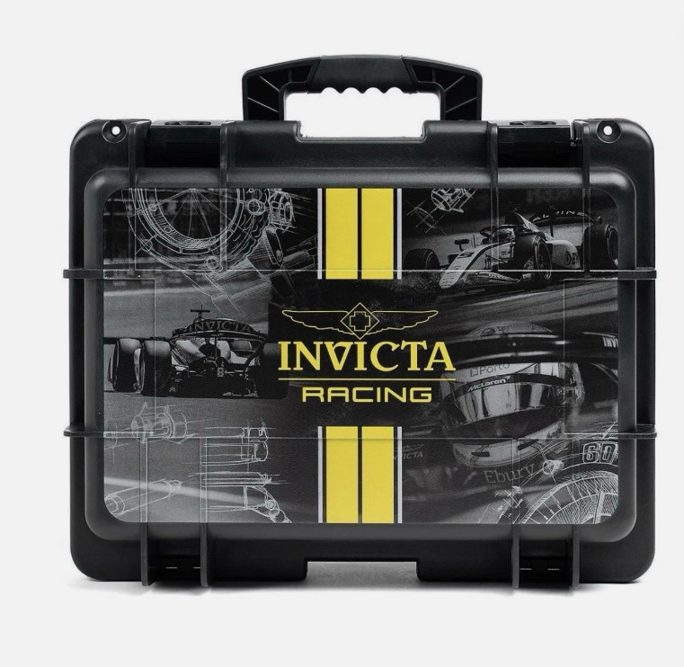 Invicta Racing 8 Slot Watch Storage Box/Case Black Yellow Plastic Organizer NEW!