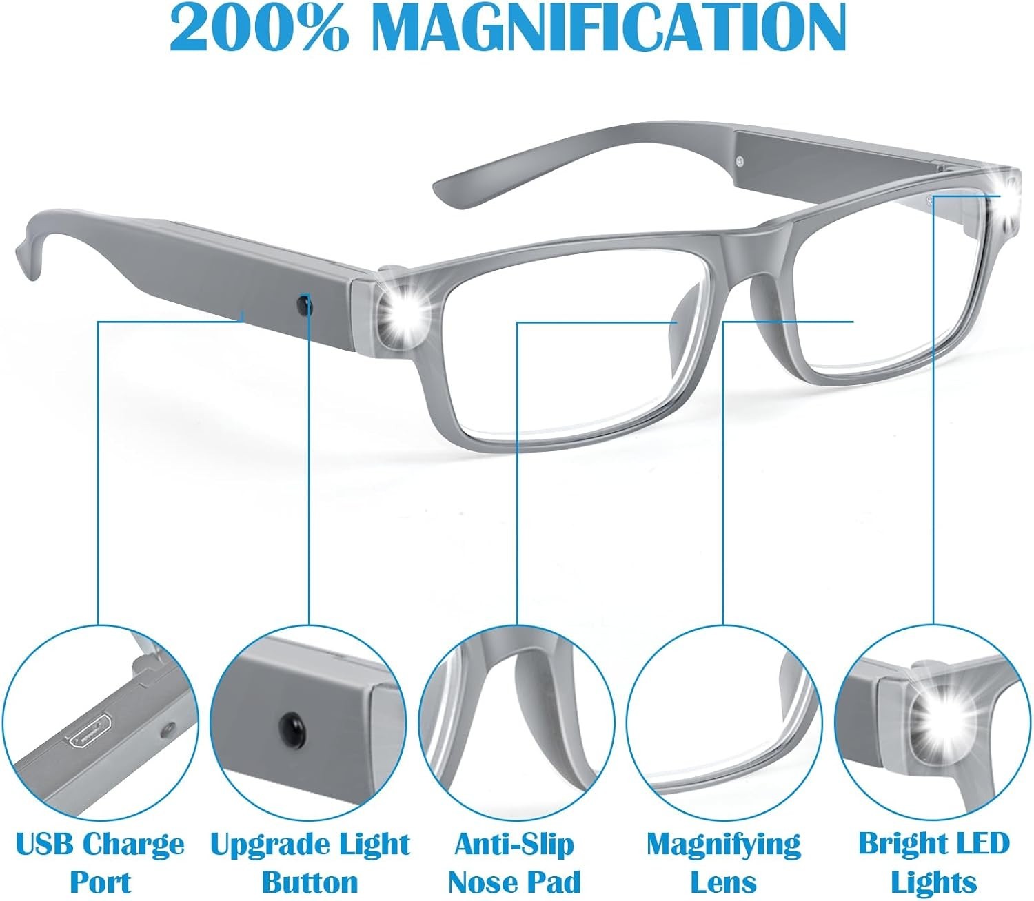 Magnifying Glasses 200% LED Lighted Hands Free Reading Craft Hobby