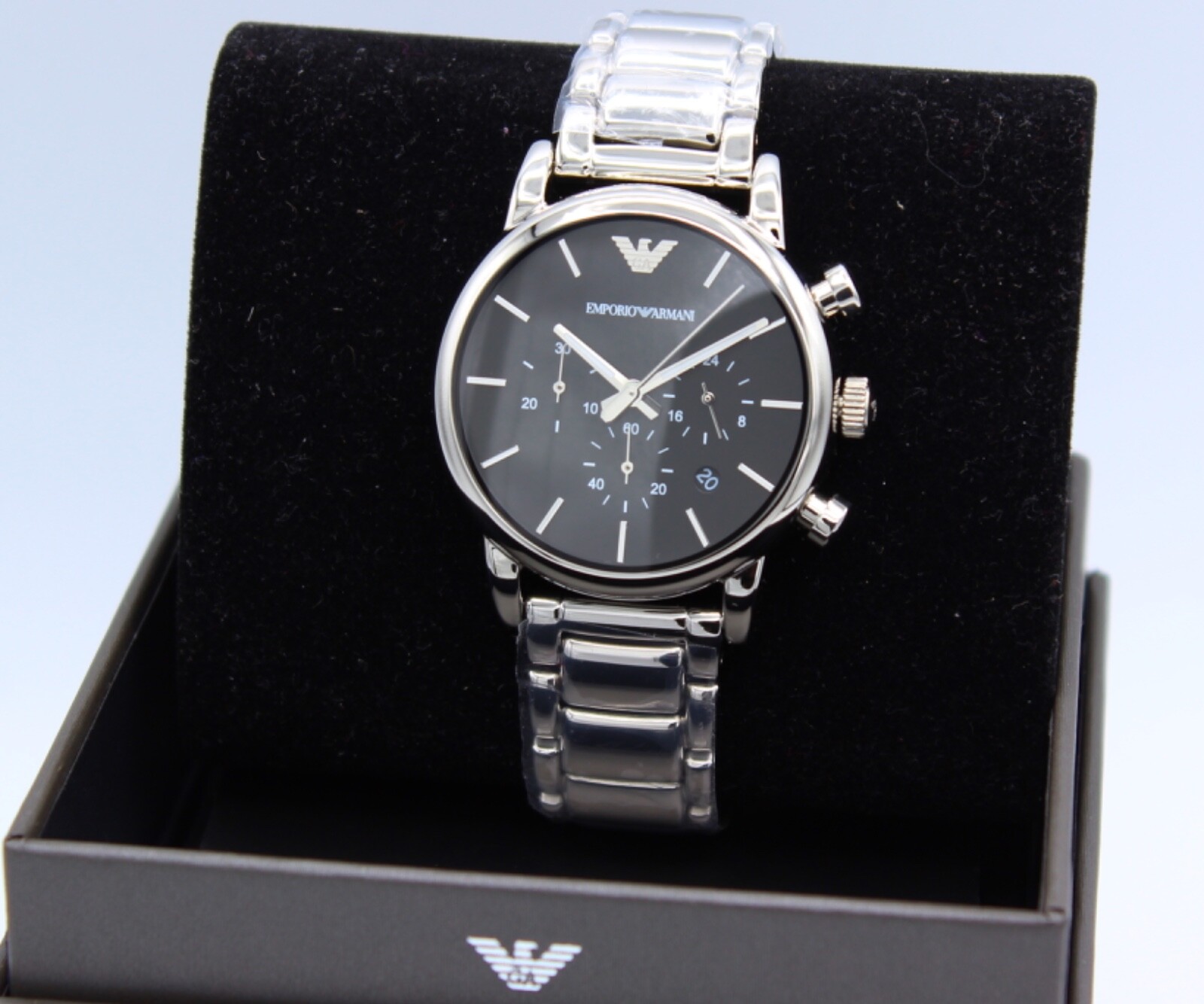 NEW AUTHENTIC EMPORIO ARMANI LUIGI BETA CLASSIC SILVER BLACK MEN’S AR1853 WATCH