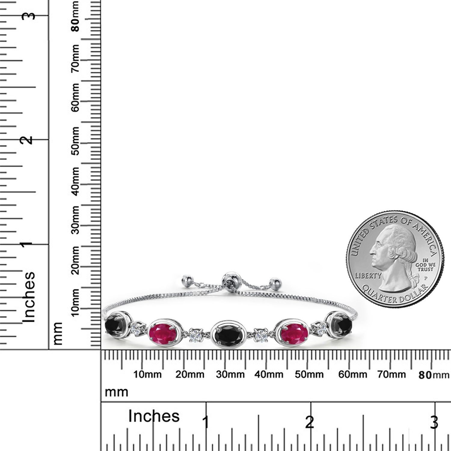 925 Sterling Silver Black Sapphire and Ruby and Lab Grown Diamond Bracelet For