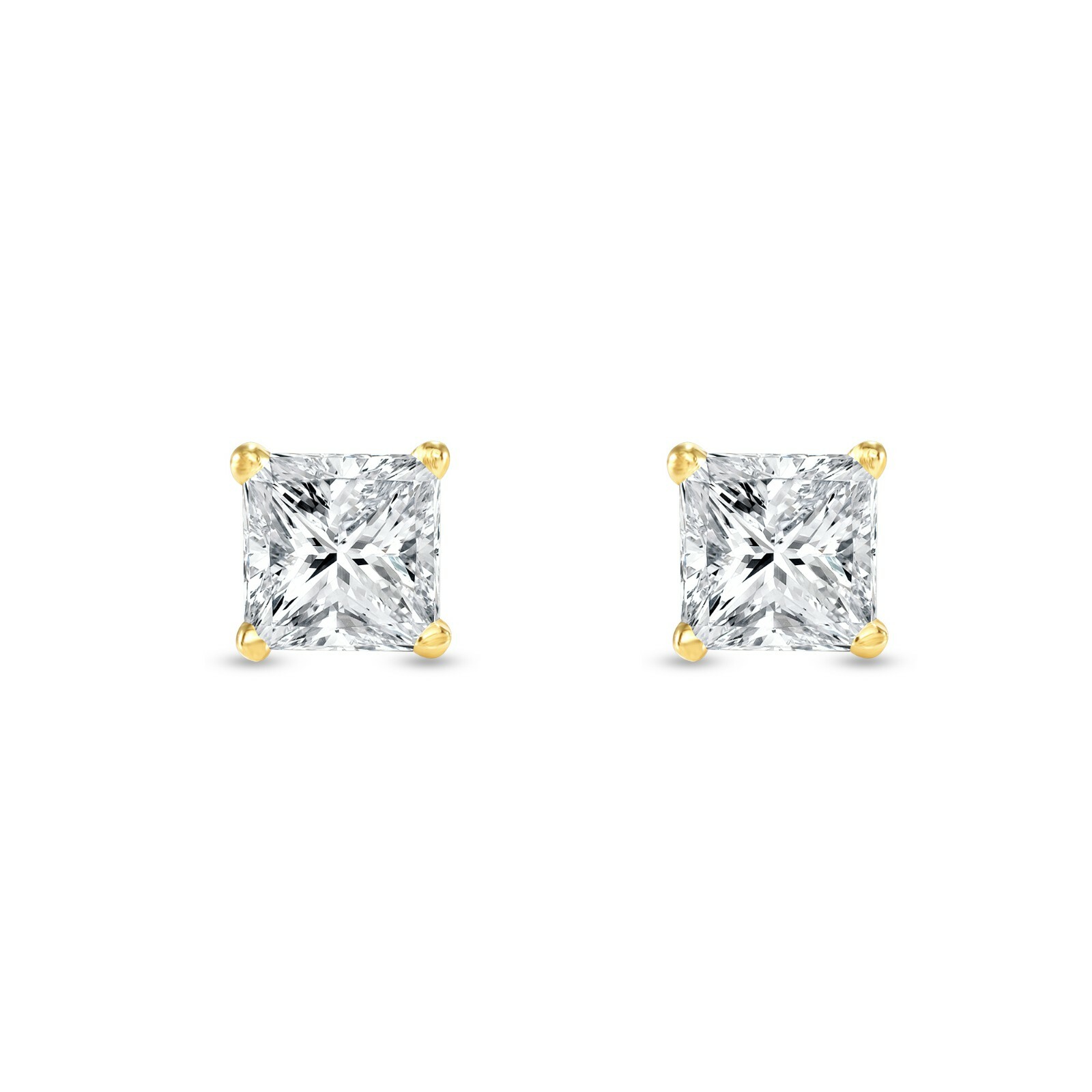 1.25 Ct Princess Created Diamond Earrings Stud Real 14K Yellow Gold Basket Screw