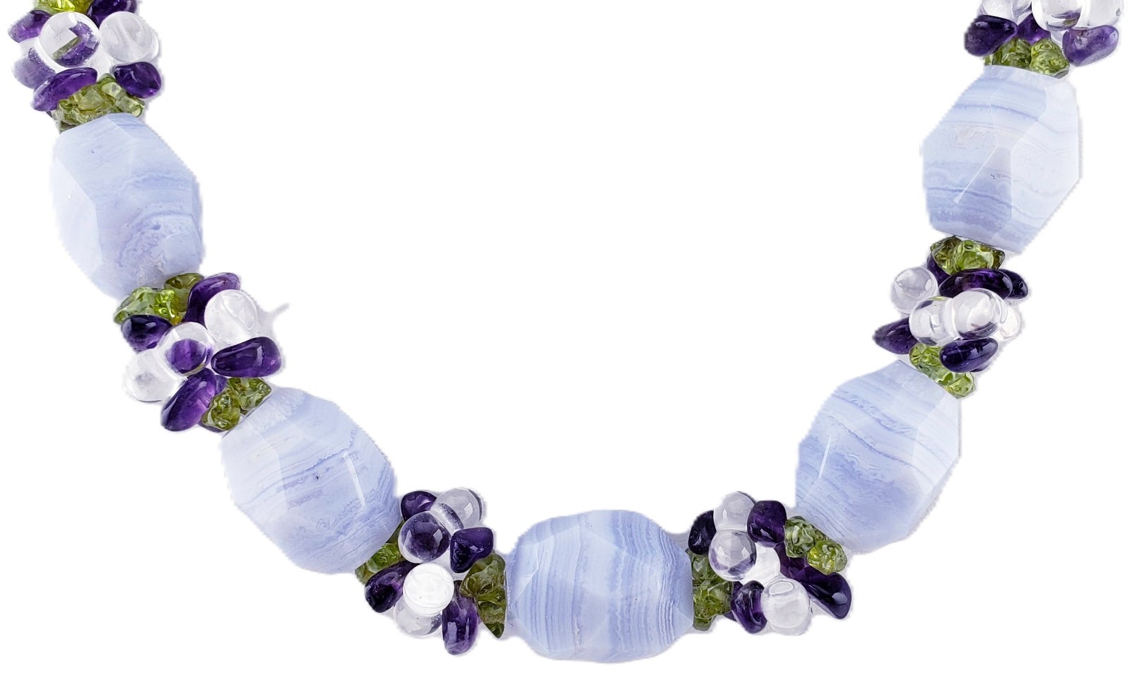 Ross Simons Necklace Blue Agate Peridot Amethyst Quartz 19″ Sterling Silver 822