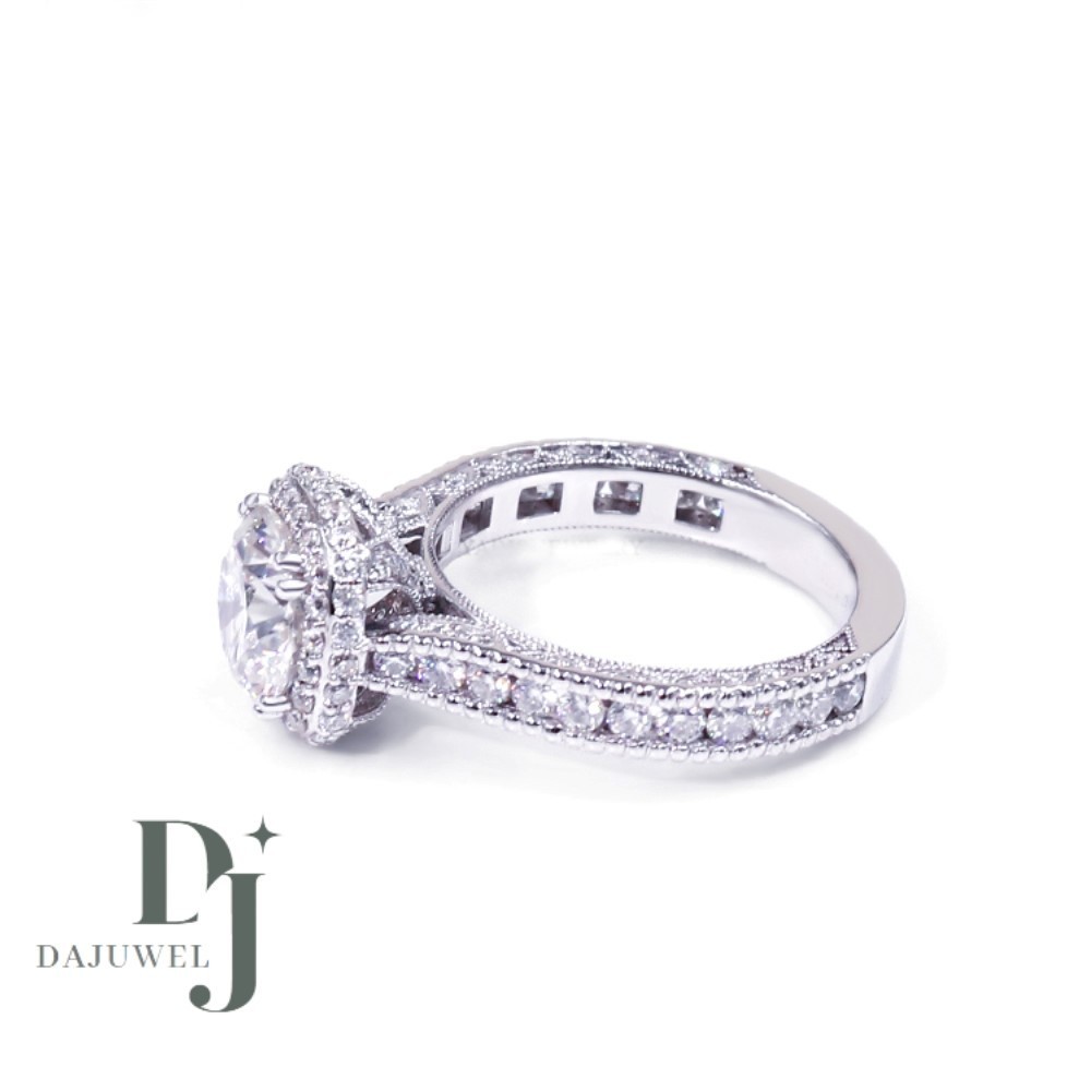 Moissanite Halo Engagement Ring Excellent Round Cut 2.70 CT Solid 14K White Gold