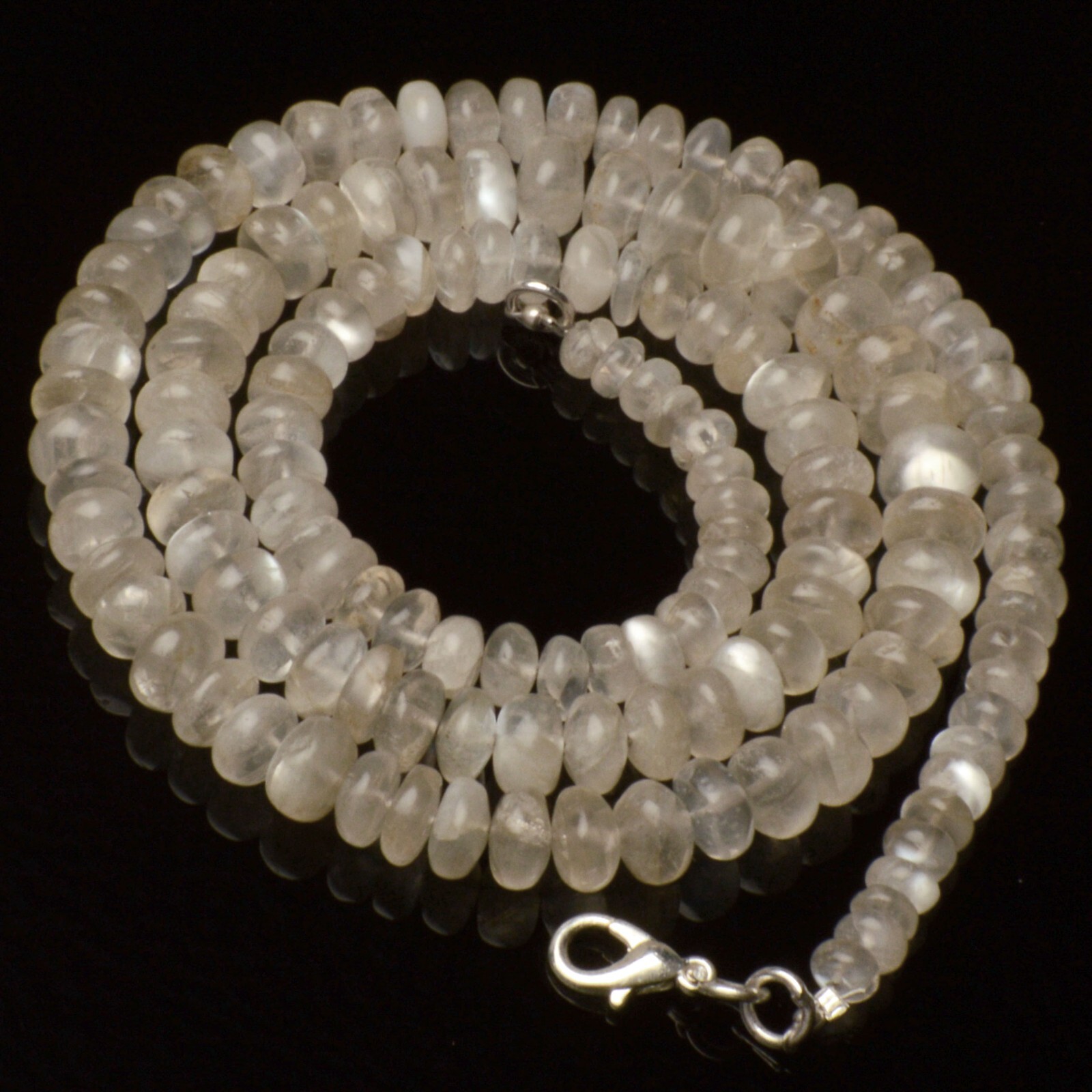 Natural Gem Ceylon Moonstone 6 to 8 mm Size Smooth Rondelle Beads Necklace 23″