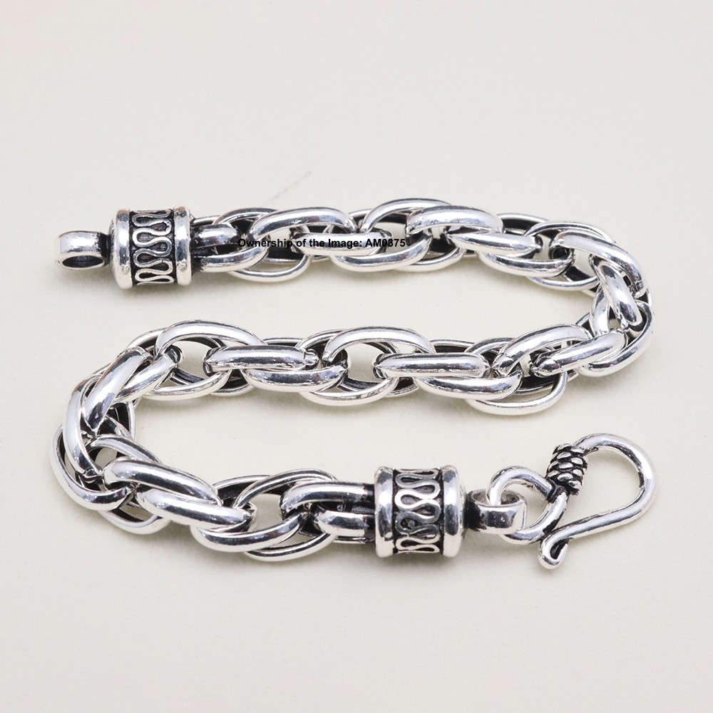 Pure 925 Sterling Silver Women Men’s Bracelet 8mm Rope Oval Link Chain 8.26inch