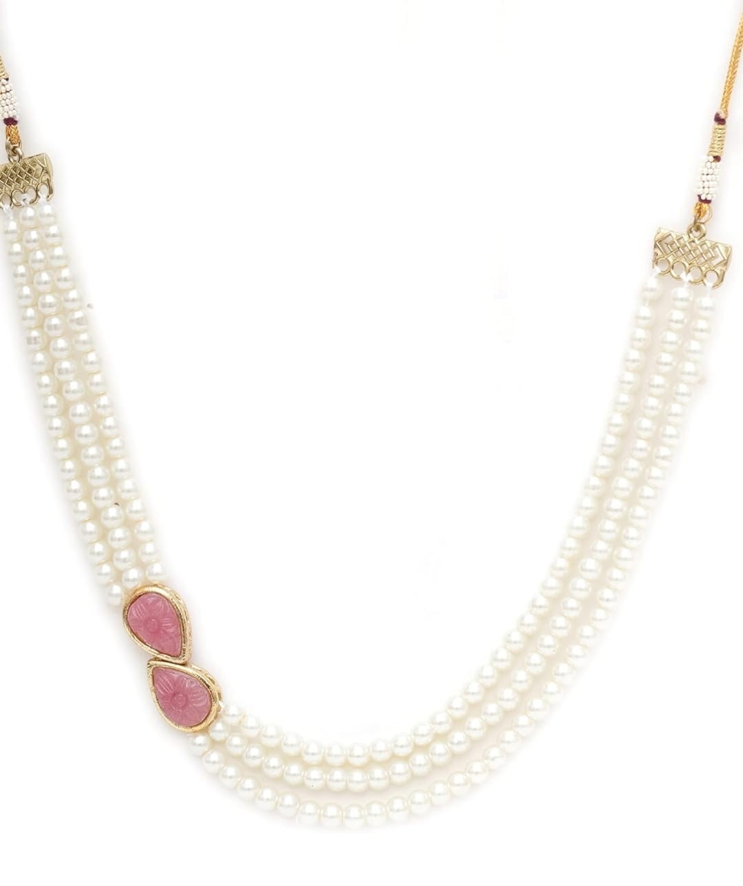 Indian bollywood imitation pearl necklace set with light brown stones for women