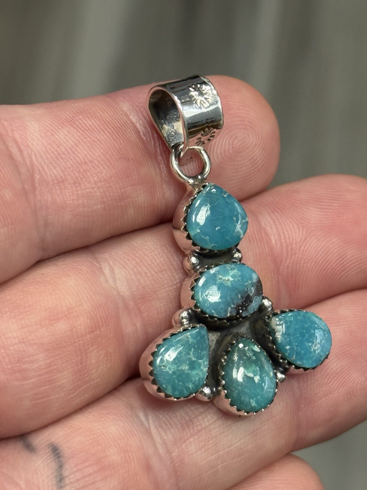 STERLING SILVER WHITE WATER TURQUOISE 5 STONE MIX SHAPE CLUSTER PENDANT .925