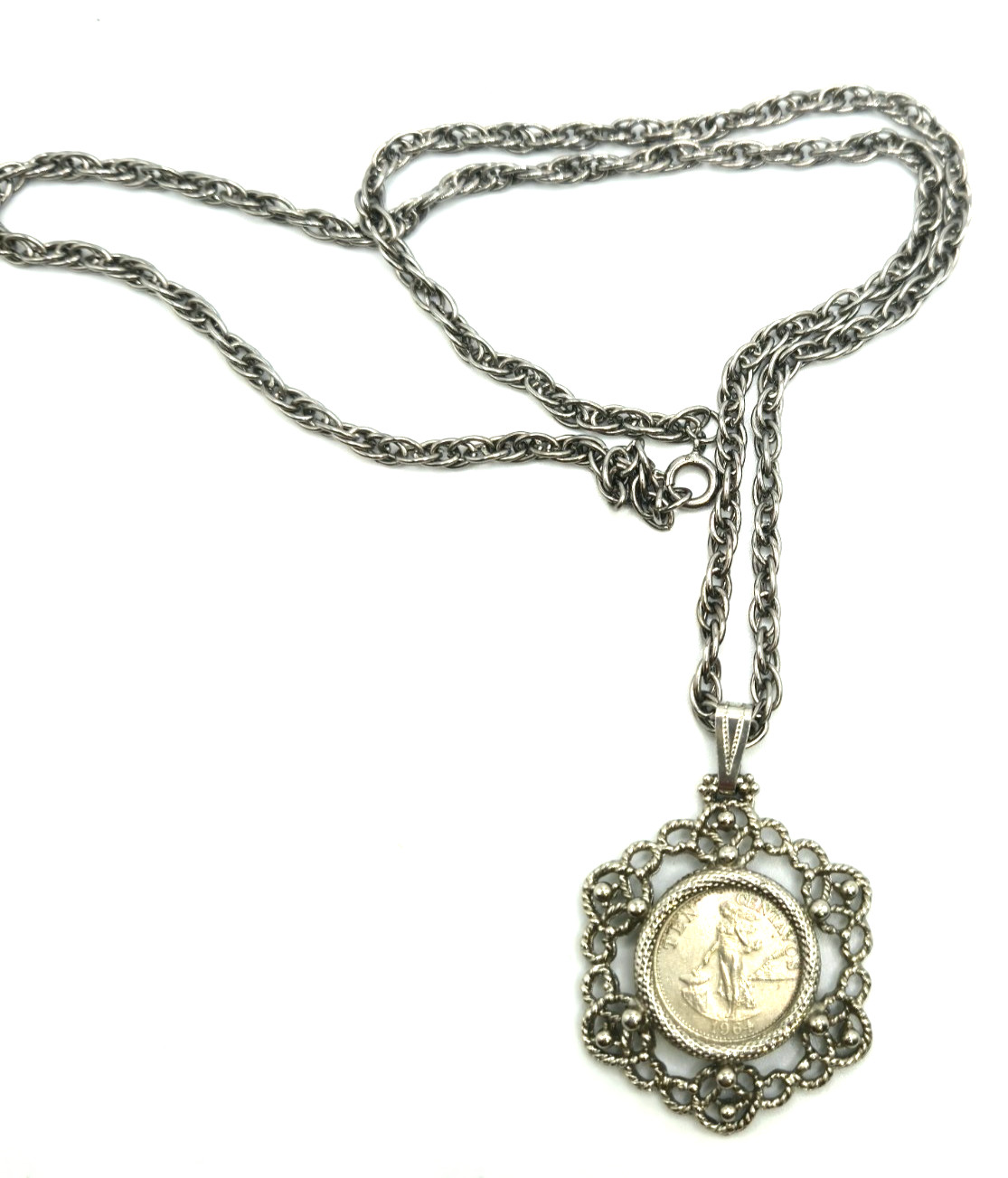 Vintage 1964 Philippines 10 Centavos Coin in Frame Necklace