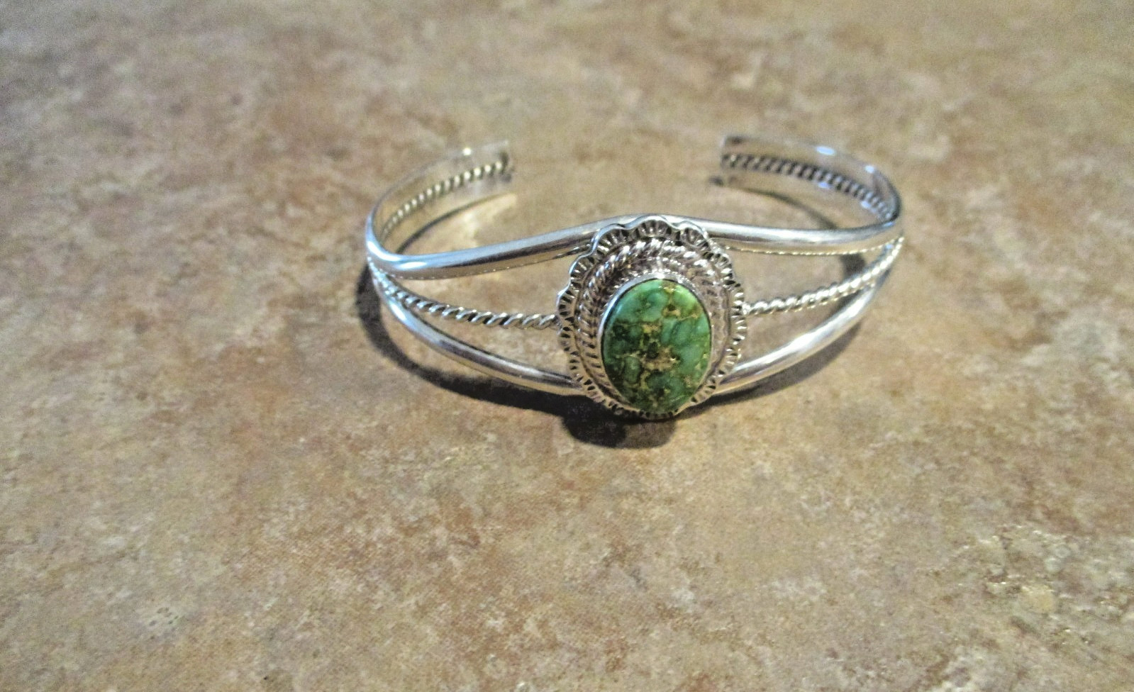 Contemporary Navajo Sterling Silver PREMIUM TURQUOISE Bracelet Signed AC