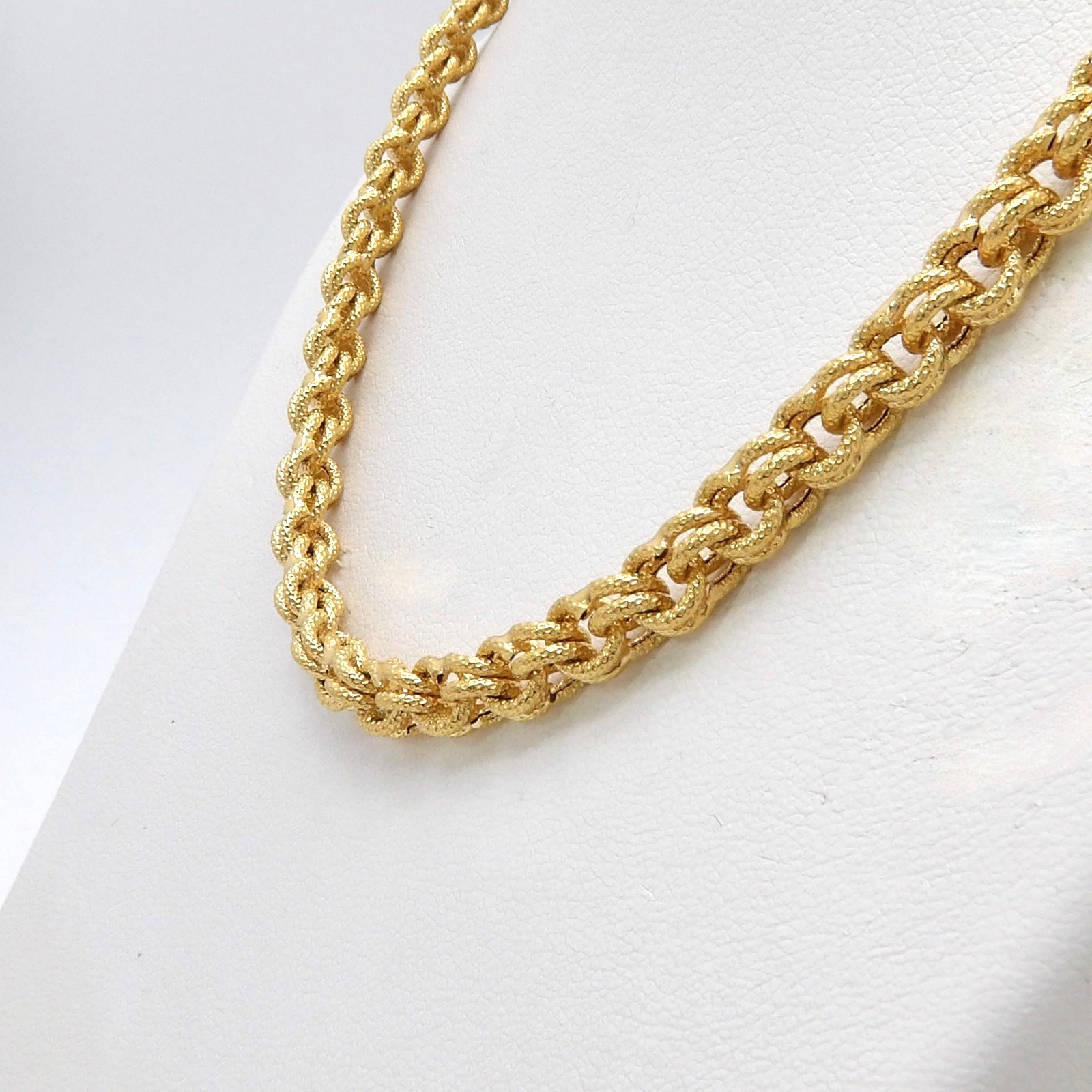 Solid 18k Gold Textured Chino Double Link Chain Necklace 20.5in 750 Italy 6mm