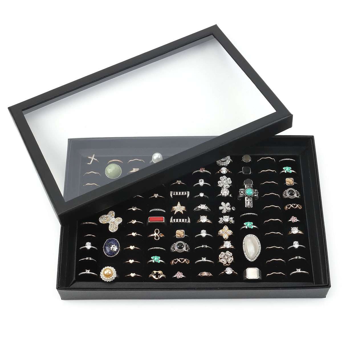 1-3 Pack 100 Slots Jewelry Ring Display Organizer Tray Holder Storage Boxes Case