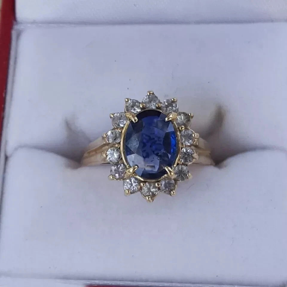 2.50Ct Oval Natural Sapphire Diamond Wedding Ring 14K Real Yellow Gold 5 6 7 8
