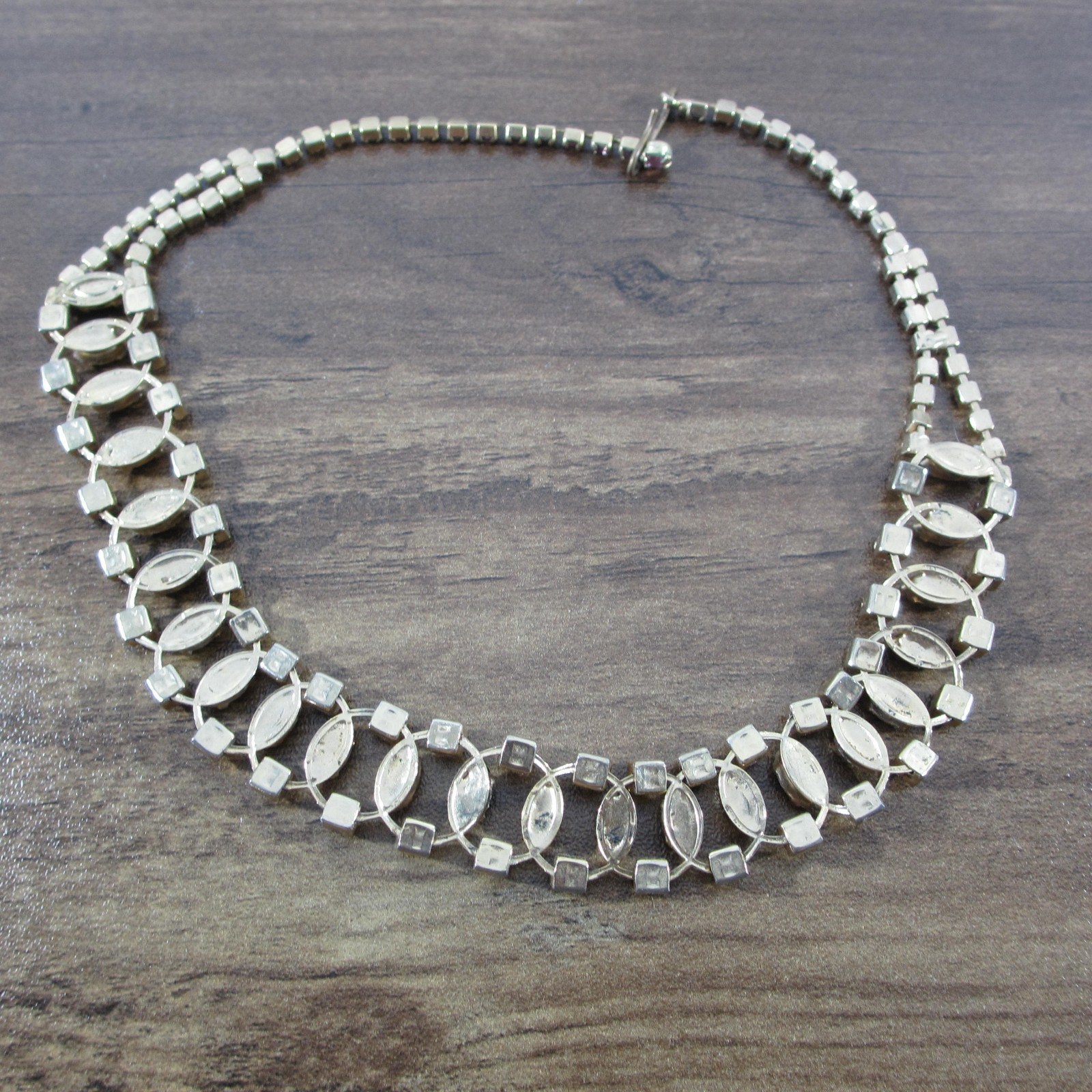Vintage Rhinestone Necklace Purple Black Gold Tone Choker Collar 15 Inch