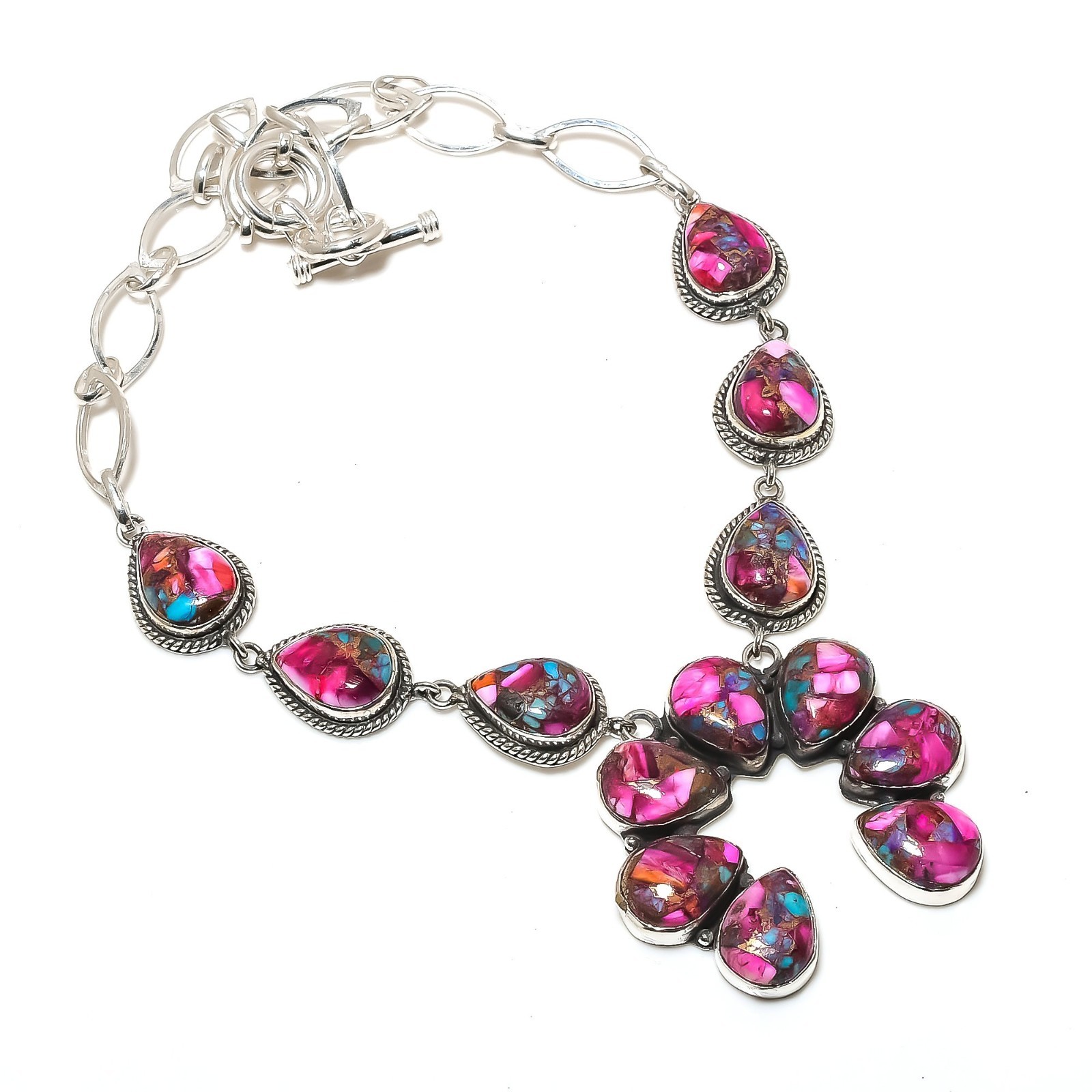 Pink Spiny Oyster Gemstone Handmade 925 Solid Silver Designer Necklace Jewelry
