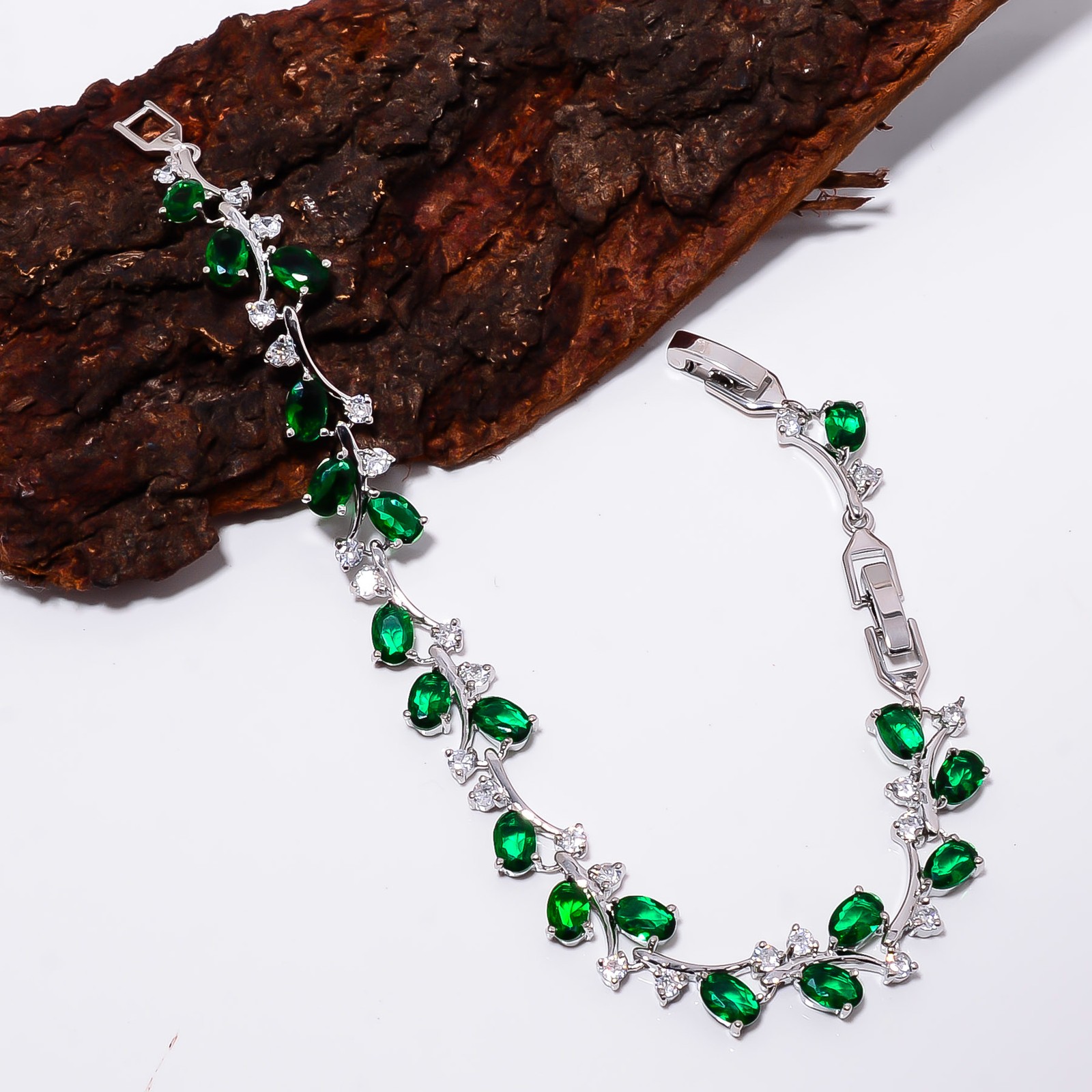 Chrome Diopside, CZ 925 Sterling Silver Tennis Bracelet B12941, Gift for her