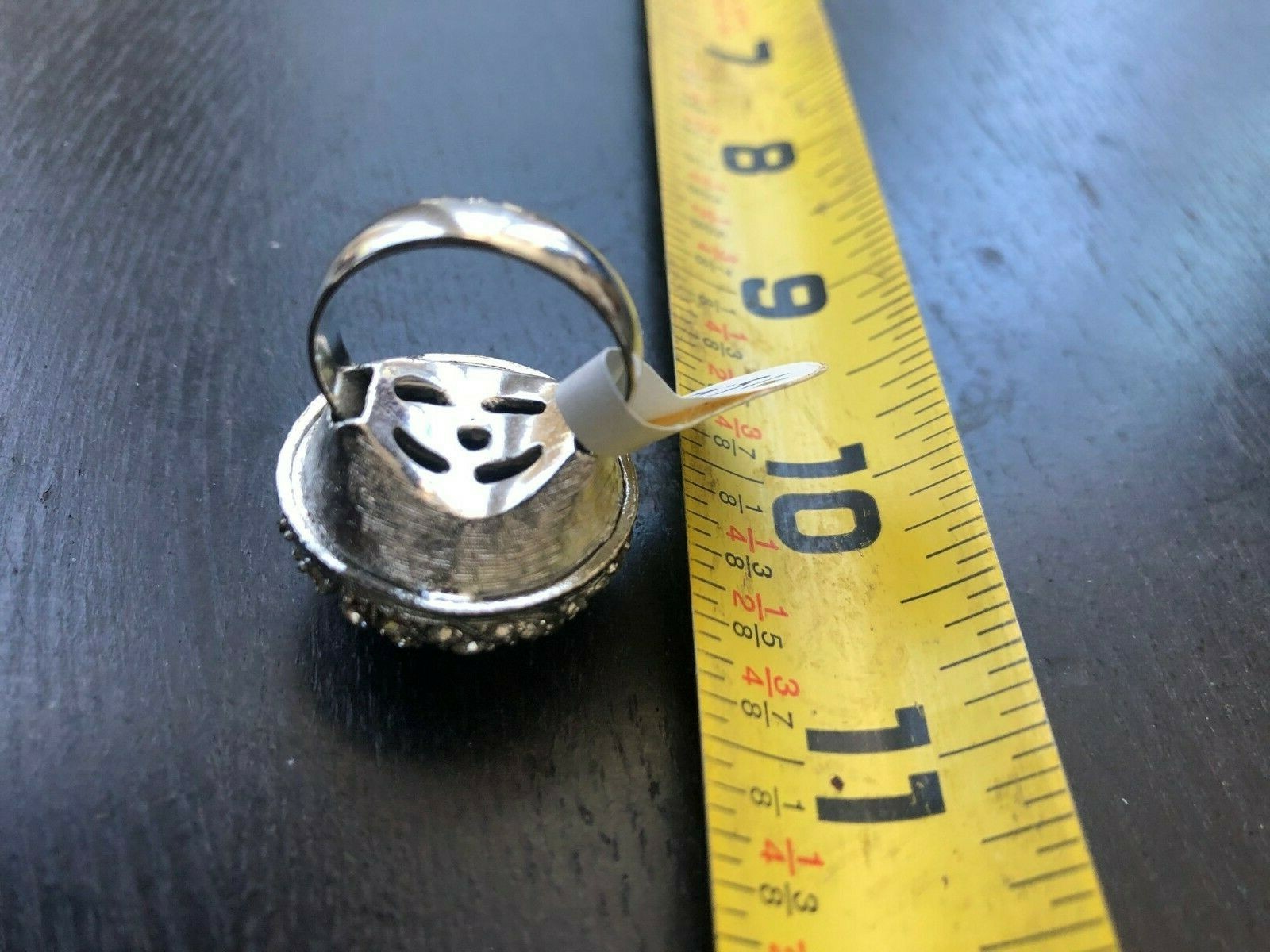 ADJUSTABLE SIZE 7.5 RING VINTAGE~RHINESTONE~FASHION~COCKTAIL~COSTUME SILVER TONE