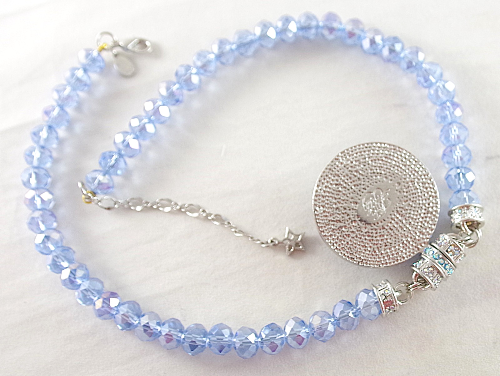 KIRKS FOLLY MAGNETIC CRYSTAL RHINESTONE BLUE ANGEL GODDESS SILVER TONE NECKLACE
