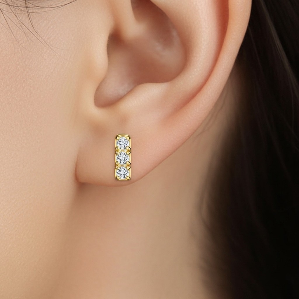 Moissanite Bar Stud Earrings 925 Sterling Silver Gold Plated Gift