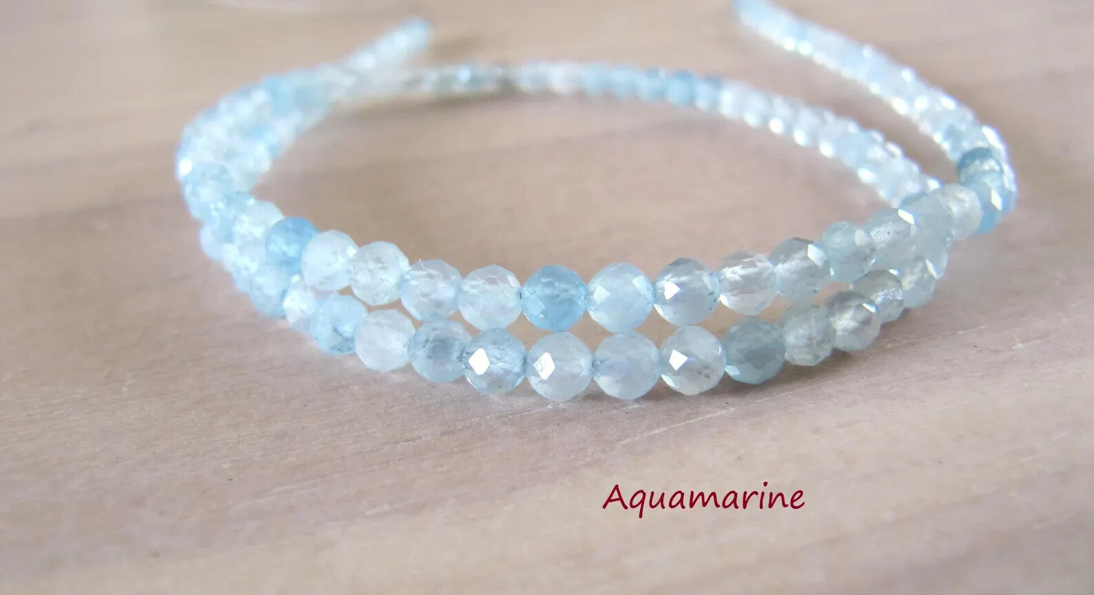 2mm Aquamarine Crystal Gemstone Faceted Beads Dainty Choker Necklace Minimalist