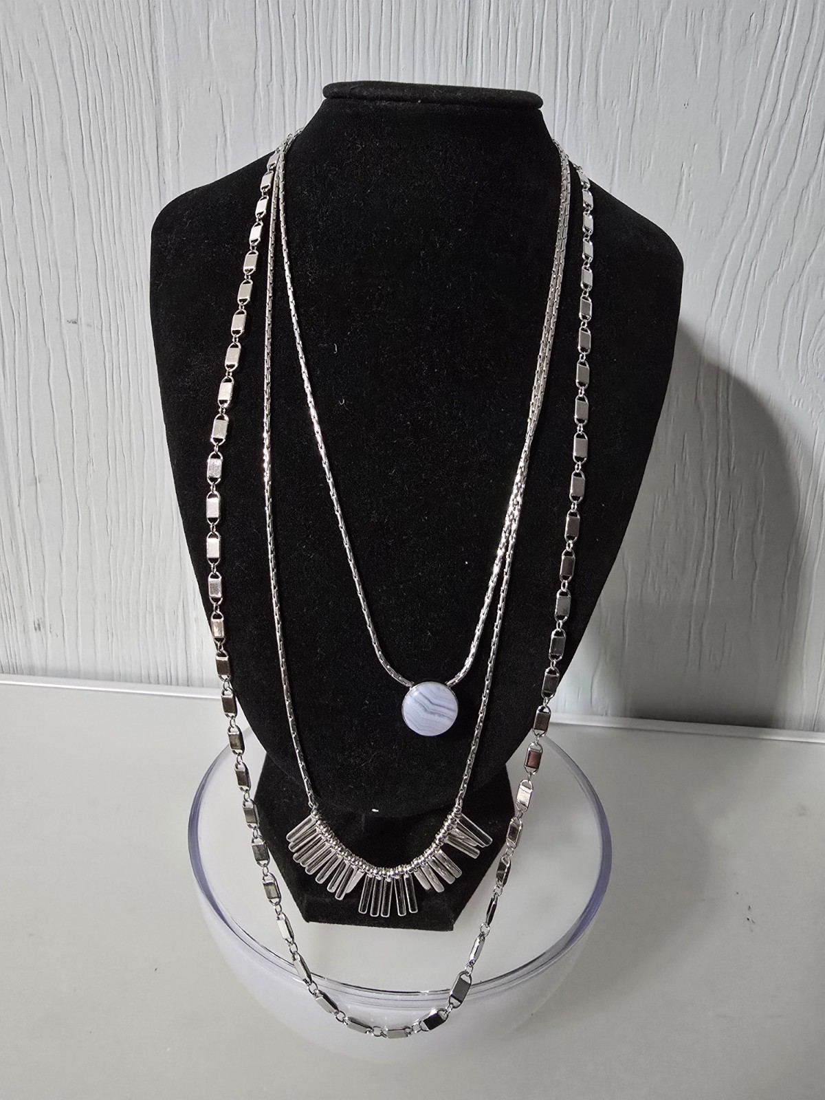 Authentic Vintage Henry Bendel NY Multi strand Layered Necklace silverTone Rare