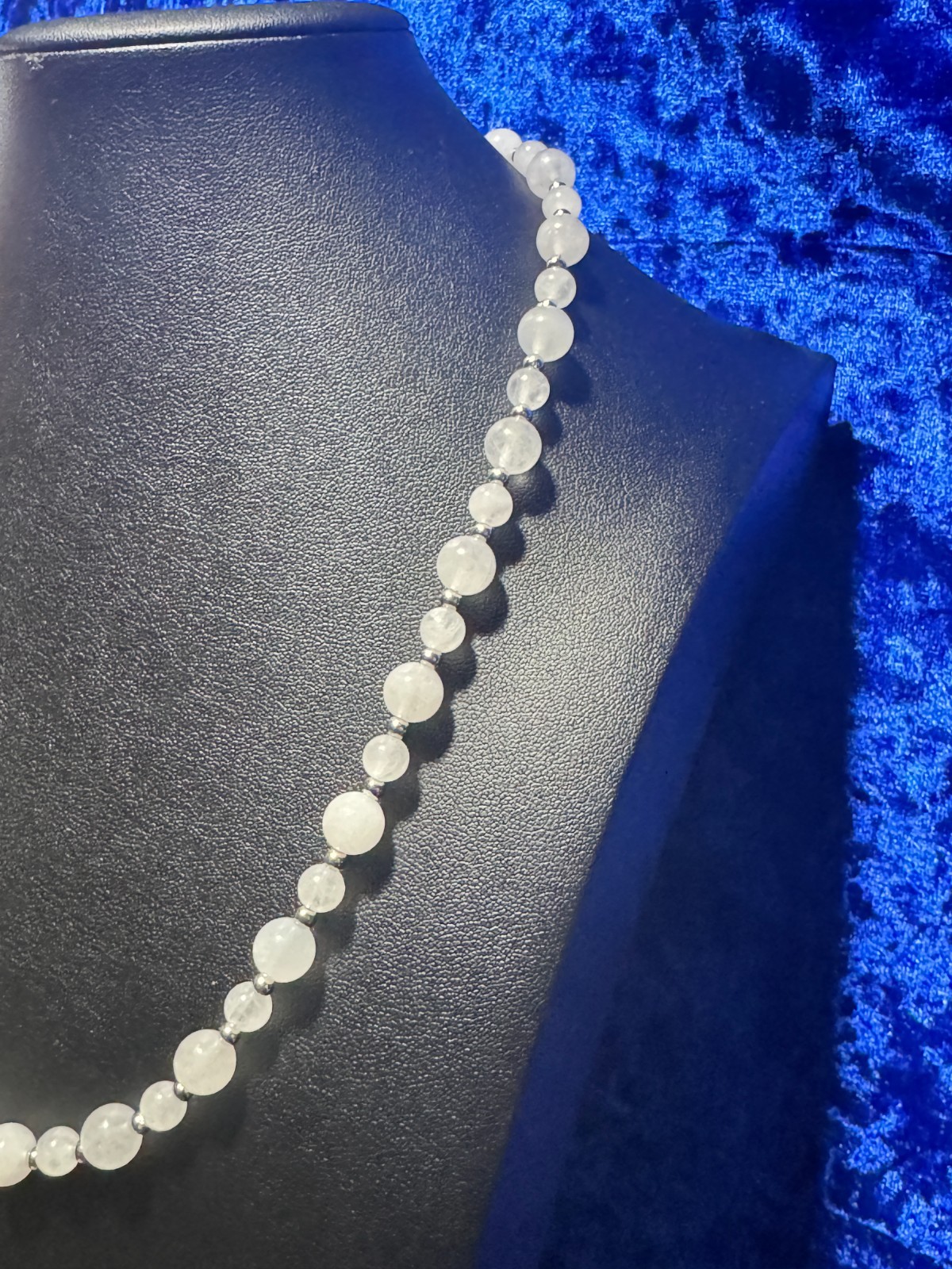 White Jade Beaded Tennis Necklace Chain 8Mm & 6 Mm 20″ + 4″ Natural Gemstone